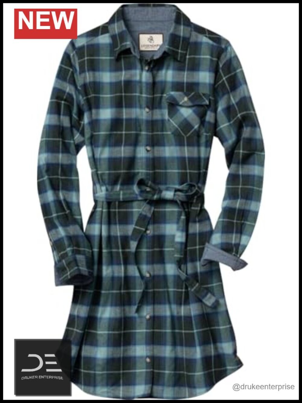 Plaid Flannel Long Sleeve Button Up Tunic Dress with Belt